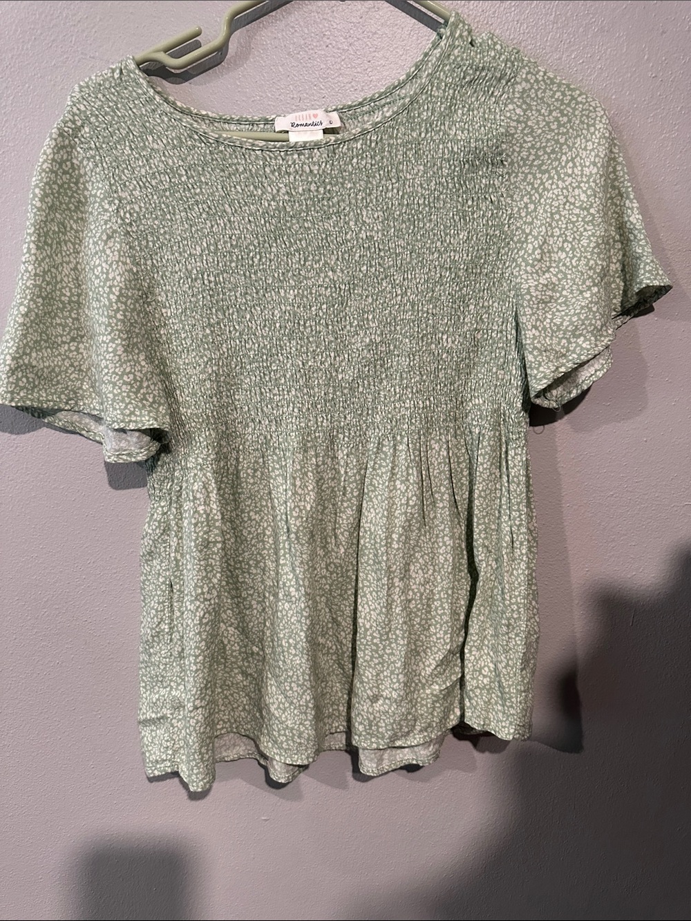 Green Floral Smocked Short-Sleeve Top